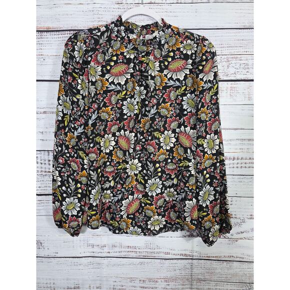 Loft outlet Tops - LOFT Outlet Women's Floral Blouse XS Blk Long Sleeve Boho Top Size XS